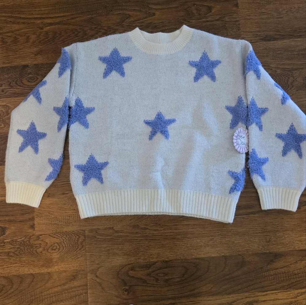 Love Daisy White Sweater With Blue Stars